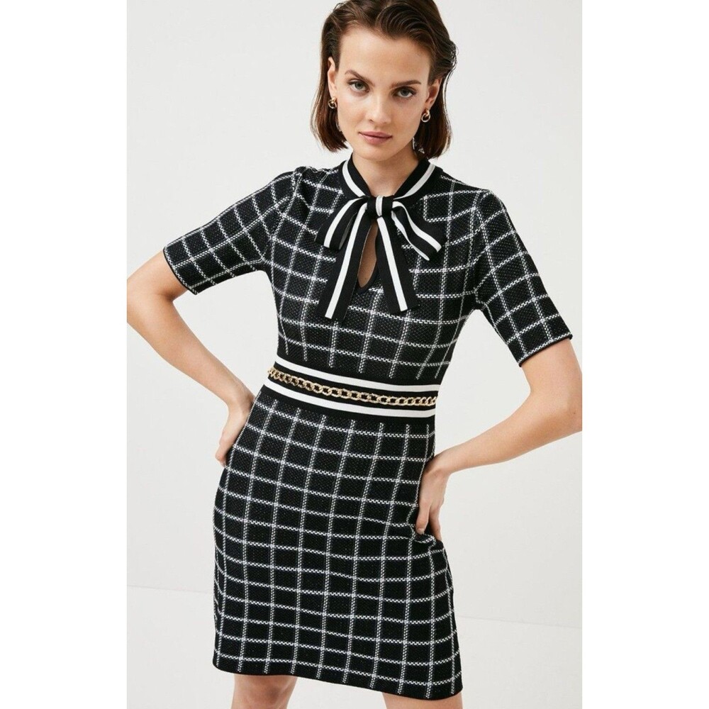 Karen Millen Black and White Checkered Midi Dress